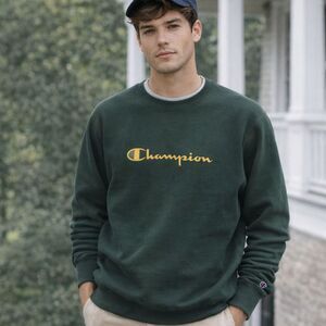 VTG Champion Reverse Weave Sweatshirt Mens Sz XL Crewneck Green Gold Embroidered